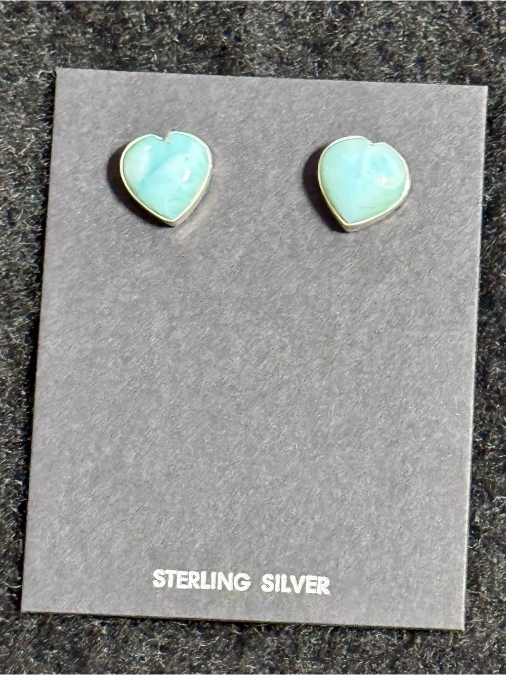 Sterling Silver (925) Larimar Heart Stud Earrings